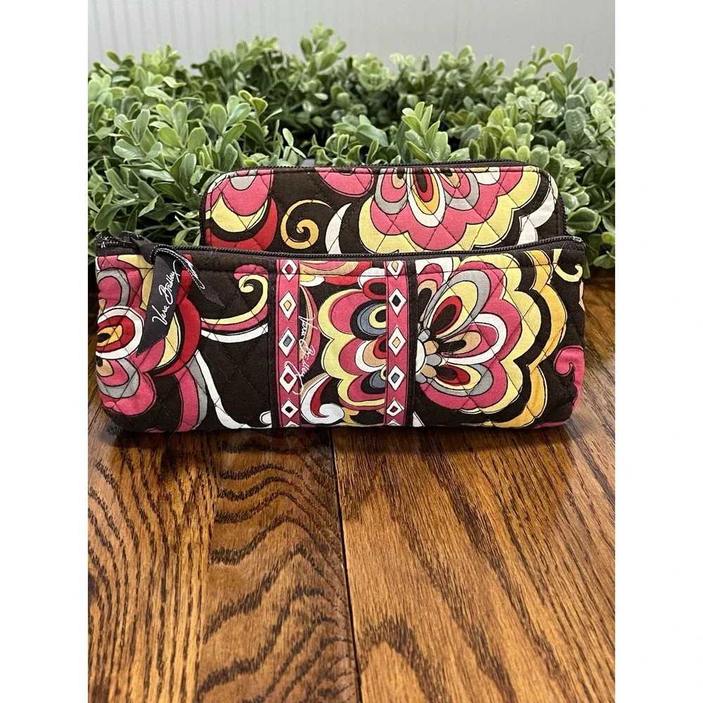 Vera Bradley Large Zip Around Wallet Puccini Floral & Additional Makeup Pouch